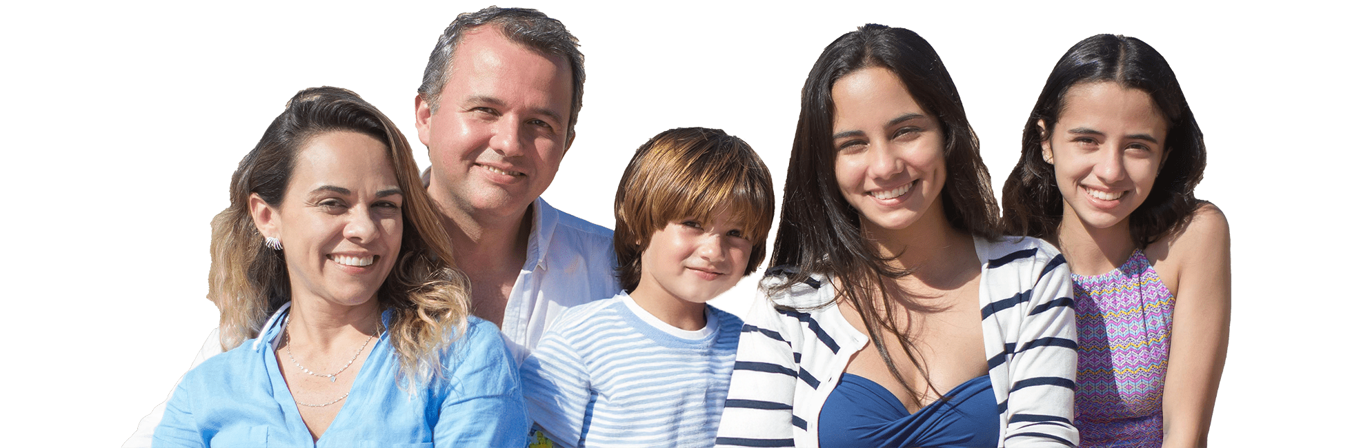A happy family poses together for a photo